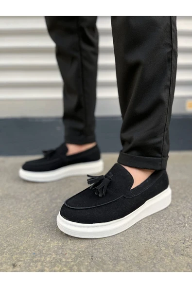 Joy Ayakkabı JY154 Blaze Bağcıksız Püsküllü Süet Erkek Günlük Spor Klasik Ayakkabı SBT - Siyah - Resim 2