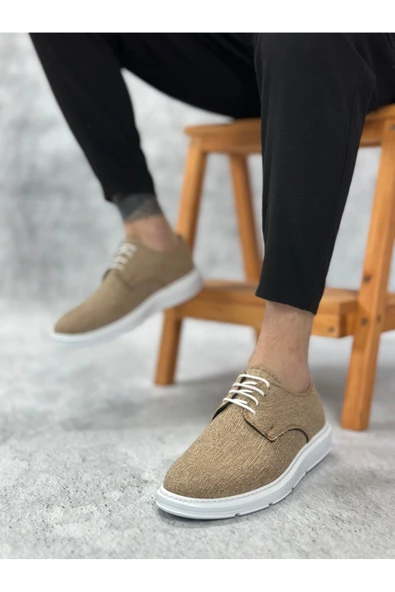 Arda BA0003 Bağcıklı Klasik Spor Keten Hardal Beyaz Taban Casual Erkek Ayakkabı - Resim 2