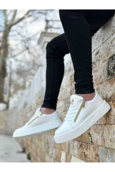Arda Erkek AyakkabıSNR-308 BOA Kalın Yüksek Taban Çift Fermuarlı Beyaz Erkek Ayakkabı - Resim 2
