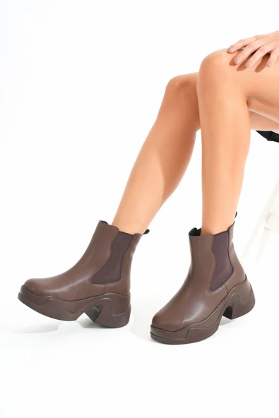 İnfon Ayakkabı Marketi Yüksek Tabanlı Lastikli Günlük Kadın Bot - Resim 5