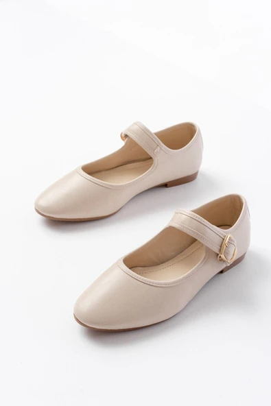 İnfon Ayakkabı Marketi Kadın Babet2606 Bej Baretli Günlük Ayakkabı - Resim 5