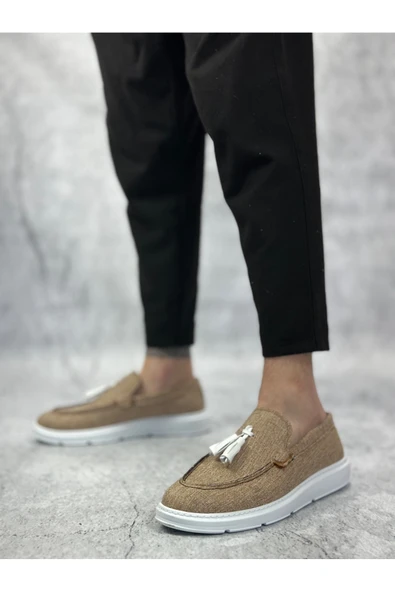 Arda Erkek AyakkabıBA0005 Bağcıksız Yüksek Taban Klasik Keten Hardal Püsküllü Erkek Ayakkabı - Resim 2