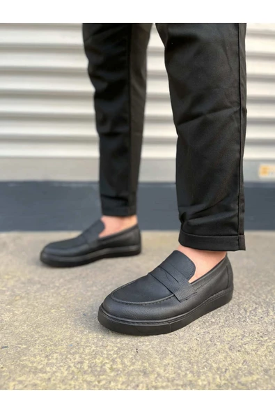 Joy Ayakkabı JY180 Estilo X Bağcıksız Cilt Erkek Günlük Spor Klasik Ayakkabı CST - Siyah - Resim 2
