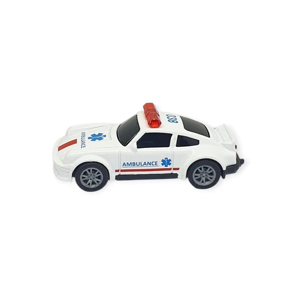Çek Bırak Metal Küçük Arabalar 8 cm - SH40031 - Beyaz Ambulans Arabası - Resim 2