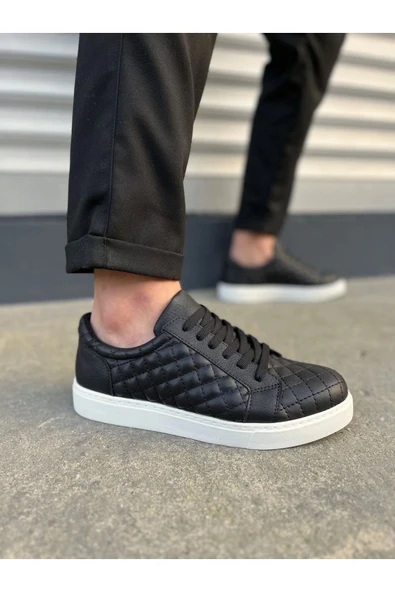 Joy Ayakkabı JY166 Prestige Bağcıklı Cilt Kapitone Desenli Erkek Günlük Sneaker Ayakkabı CBT - Siyah ürün görseli 1