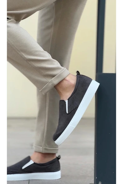 aradimtaradim BA0339 Bağcıksız Kadife Gri Beyaz Taban Günlük Erkek Ayakkabı - Resim 6