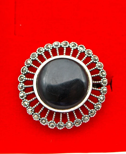 925 Ayar Kadın Gümüş Oltu Taşı Yüzük sy00051 - Resim 3