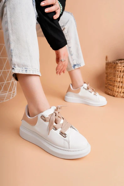 Arda AyakkabıLuis a Costa LC105 Bej/Beyaz Bağcıklı Kadın Ayakkabı - Resim 4