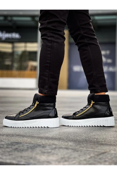 aradimtaradim SNR-512 BOA Kalın Yüksek Taban Çift Fermuarlı Siyah Erkek Spor Bot - Resim 4