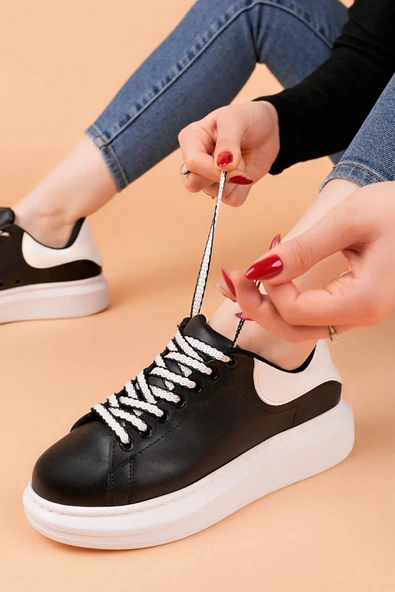 Arda AyakkabıLuis a Costa LC107 Siyah Arka Beyaz BT Bağcıklı Kadın Ayakkabı - Resim 4