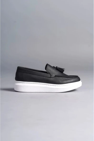 SALWO SLW154 Blaze Bağcıksız Püsküllü Cilt Erkek Günlük Spor Klasik Ayakkabı CBT - Siyah - Resim 4