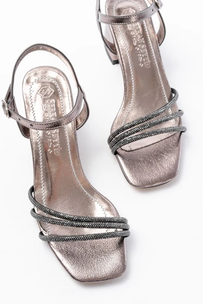 İnfon Ayakkabı Marketi S-889 Platin 3 Bantlı Topuklu Kadın Ayakkabı - Resim 5