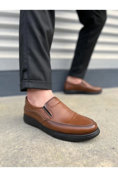 Joy Ayakkabı JY0410 Classique Bağcıksız Cilt Erkek Günlük Klasik Ayakkabı CST - Kahverengi ürün görseli 1