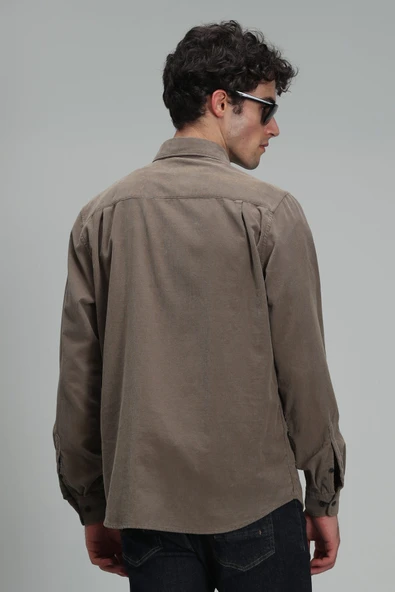 Lufian Oversize Kadife Erkek Gömlek - Uzun Kol - Minimalist Tarz - 5