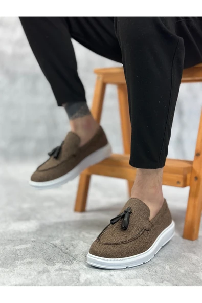 Arda Erkek AyakkabıBA0005 Bağcıksız Yüksek Taban Klasik Keten Kahverengi Püsküllü Erkek Ayakkabı ürün görseli 1