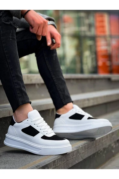 Arda Erkek AyakkabıKB-X8 Kuback Beyaz Siyah Cilt Yüksek Taban Günlük Spor Ayakkabı ürün görseli