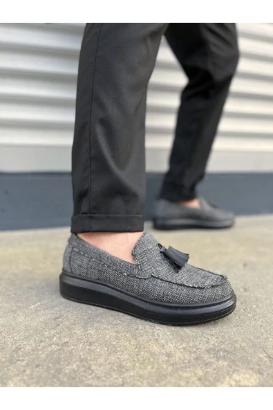 Joy Ayakkabı JY154 Blaze Bağcıksız Püsküllü Keten Erkek Günlük Spor Klasik Ayakkabı KST - Gri ürün görseli 1
