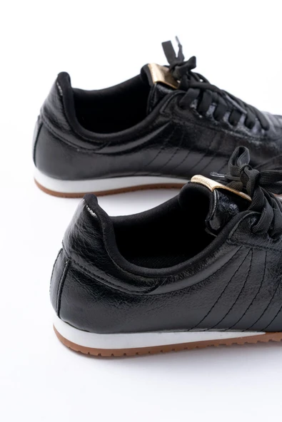 İnfon Ayakkabı Marketi Spor Ayakkabı M-1009 Siyah Rugan Bağcıklı Günlük Kadın Spor - Resim 5