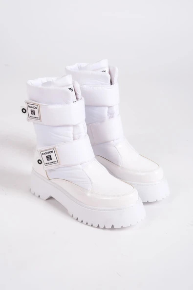 Joy Ayakkabı ELISA Cırt Cırtlı Paraşüt Kumaş Rugan Kadın Bot RBT - Beyaz - Resim 3