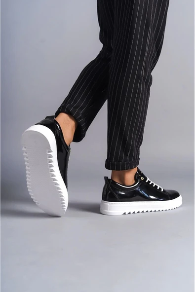 SALWO SLW152 Cool Bağcıklı Rugan Erkek Günlük Spor Klasik Ayakkabı RBT - Siyah - Resim 3