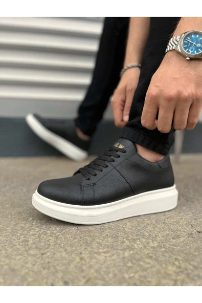 Joy Ayakkabı JY151 Boost Bağcıklı Cilt Erkek Günlük Sneaker Ayakkabı CBT - Siyah - Resim 3