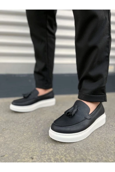 Joy Ayakkabı JY154 Blaze Bağcıksız Püsküllü Cilt Erkek Günlük Spor Klasik Ayakkabı CBT - Siyah - Resim 2