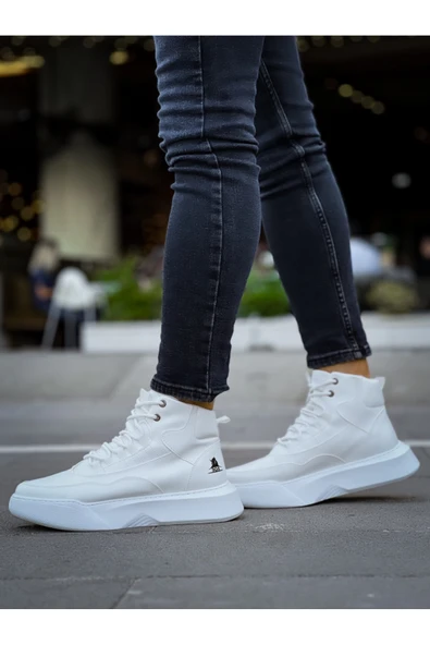 aradimtaradim BA0318 Bağcıklı Erkek Yüksek Taban Beyaz Spor Bot - Resim 3