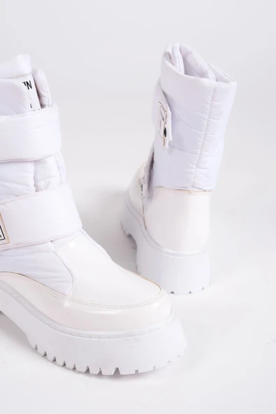Joy Ayakkabı ELISA Cırt Cırtlı Paraşüt Kumaş Rugan Kadın Bot RBT - Beyaz - Resim 4