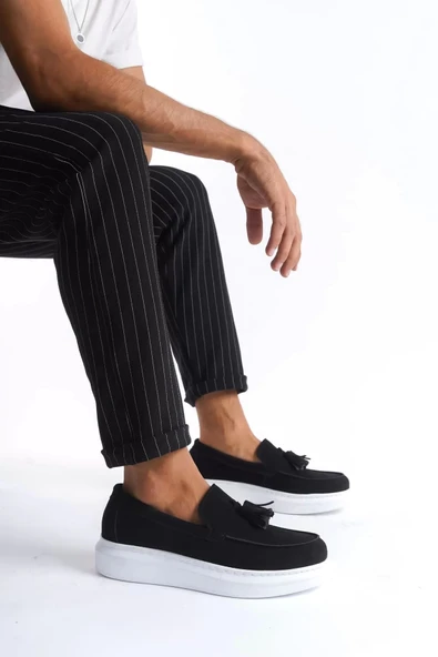 aradimtaradim SLW154 Blaze Bağcıksız Püsküllü Süet Erkek Günlük Spor Klasik Ayakkabı SBT - Siyah ürün görseli 1