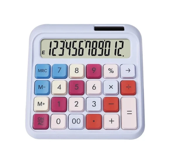 12 Haneli Güneş Enerjili Hesap Makinesi Açılı Geniş Ekran, Çift Güç Kaynağı Solar BÜYÜK BOY LİLA - 2