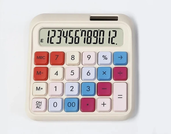 12 Haneli Güneş Enerjili Hesap Makinesi Açılı Geniş Ekran, Çift Güç Kaynağı Solar BÜYÜK BOY SARI - 2