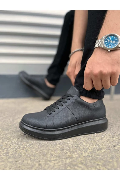 Joy Ayakkabı JY151 Boost Bağcıklı Cilt Erkek Günlük Sneaker Ayakkabı CST - Siyah - Resim 3