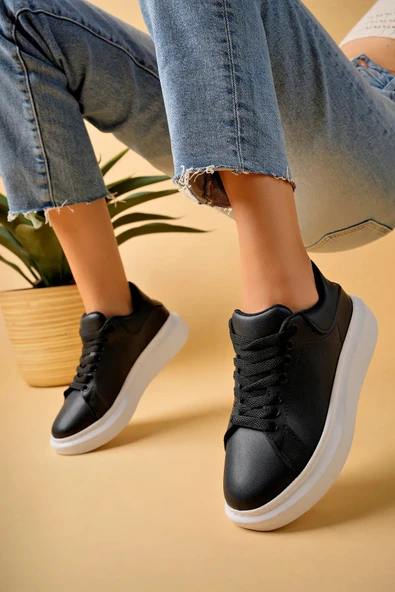 Arda Kadın Spor AyakkabıLuis a Costa LC101 Siyah Cilt Beyaz Taban Kadın Sneaker - Resim 5