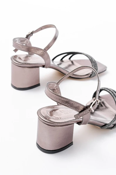 İnfon Ayakkabı Marketi S-889 Platin 3 Bantlı Topuklu Kadın Ayakkabı - Resim 4