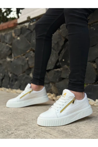 Arda Erkek AyakkabıSNR-308 BOA Kalın Yüksek Taban Çift Fermuarlı Beyaz Erkek Ayakkabı - Resim 3