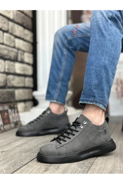 aradimtaradim BA0331 Bağcıklı Erkek Yüksek Taban Füme Cilt  Spor Ayakkabı - Resim 2