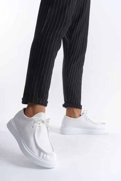 rabellashoes SLW170 Tornado Bağcıklı Cilt Erkek Günlük Spor Klasik Ayakkabı BT - Beyaz - Resim 3