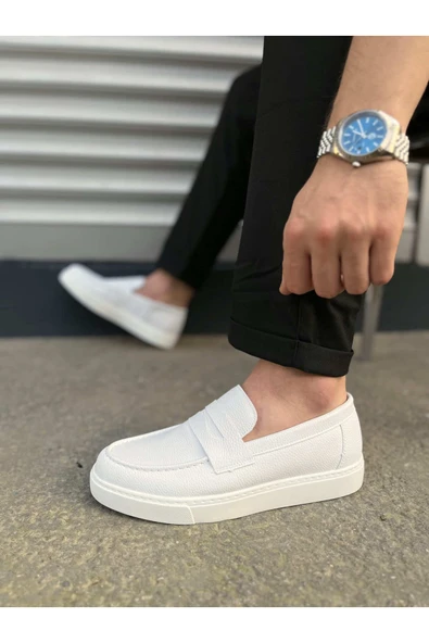 Joy Ayakkabı JY180 Estilo X Bağcıksız Cilt Erkek Günlük Spor Klasik Ayakkabı CBT - Beyaz - Resim 3