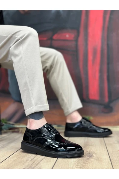 Bitmedeniste Ba0003 Bağcıklı Klasik Siyah Taban Rugan Yüksek Taban Casual Erkek Ayakkabı ürün görseli