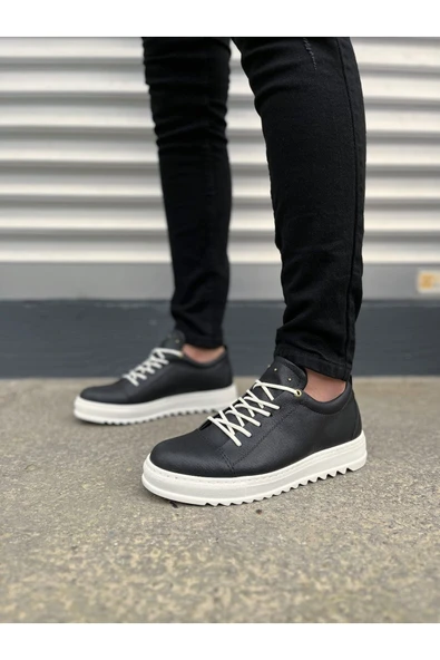 Joy Ayakkabı JY152 Cool Bağcıklı Cilt Erkek Günlük Spor Klasik Ayakkabı CBT - Siyah - Resim 2