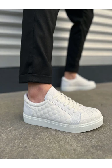 Joy Ayakkabı JY166 Prestige Bağcıklı Cilt Kapitone Desenli Erkek Günlük Sneaker Ayakkabı CBT - Beyaz ürün görseli 1