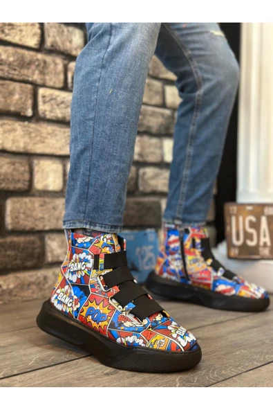 aradimtaradim BA0142 Bantlı Erkek Yüksek Taban Popart Model Spor Bot ürün görseli 1