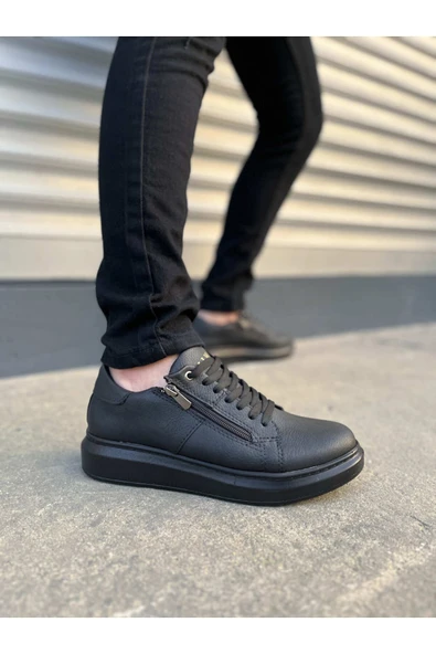 Joy Ayakkabı JY155 Warrior Bağcıklı ve Fermuarlı Cilt Erkek Günlük Sneaker Ayakkabı CST - Siyah ürün görseli 1