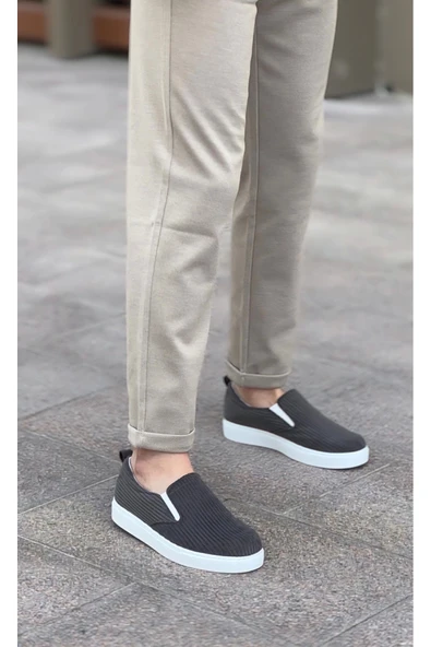 aradimtaradim BA0339 Bağcıksız Kadife Gri Beyaz Taban Günlük Erkek Ayakkabı - Resim 7