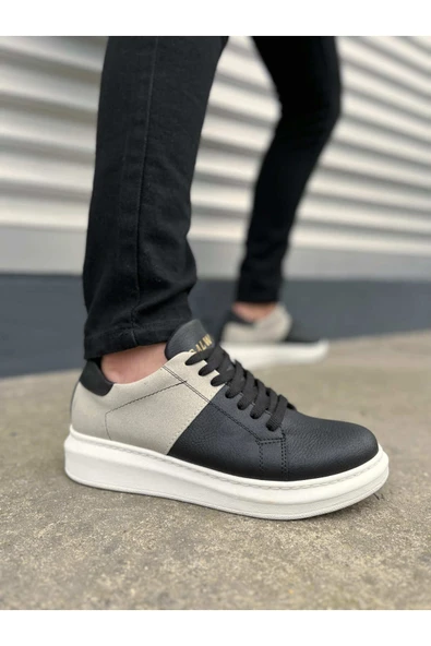 Joy Ayakkabı JY151 Boost Bağcıklı Cilt Süet Erkek Günlük Sneaker Ayakkabı CSBT - Siyah/Gri ürün görseli 1