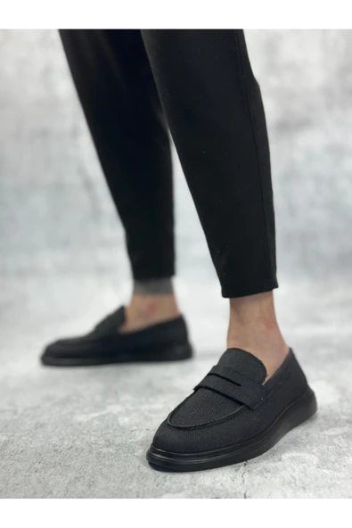 Arda Erkek AyakkabıBA0355 Bağcıksız Keten Siyah Taban Klasik Corcik Erkek Ayakkabı - Resim 3