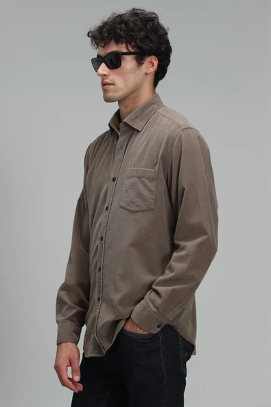Lufian Oversize Kadife Erkek Gömlek - Uzun Kol - Minimalist Tarz - 11