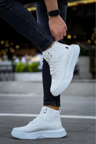 aradimtaradim BA0318 Bağcıklı Erkek Yüksek Taban Beyaz Spor Bot - Resim 5