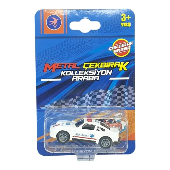 Çek Bırak Metal Küçük Arabalar 8 cm - SH40031 - Beyaz Ambulans Arabası - Resim 5