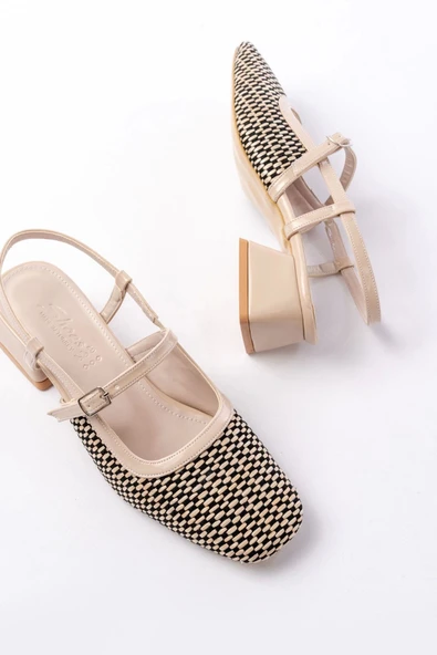 Modaiconu 720 Bej Desenli Arkası Açık Günlük Kadın Sandalet - Resim 4